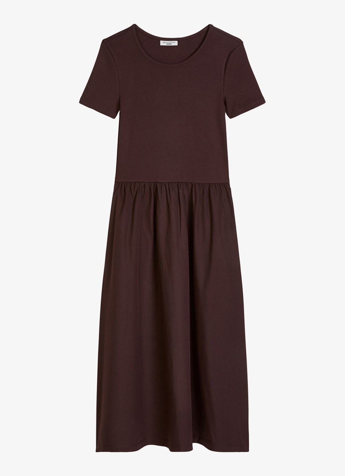 Marc O'Polo Denim Midi jurk met plooien - voorkant 4 burnt aubergine-6929 / paars