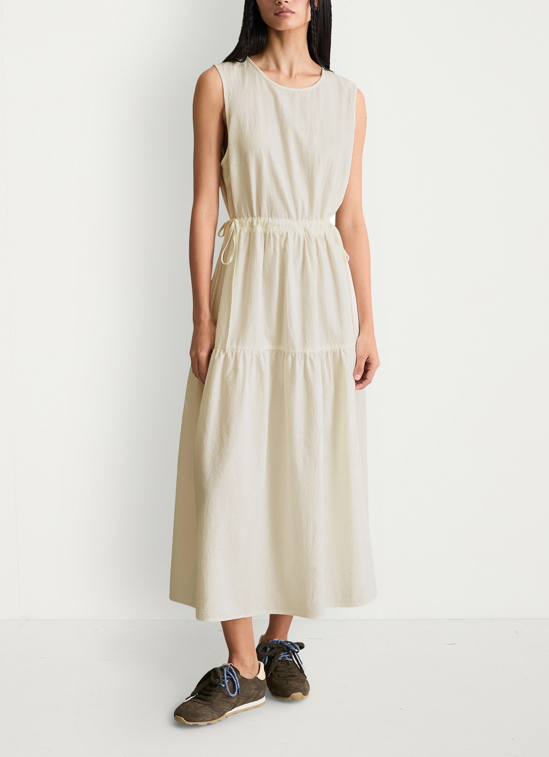 Marc O'Polo Denim Midi jurk met rugdecolleté - voorkant 4 silky white-1183 / wit