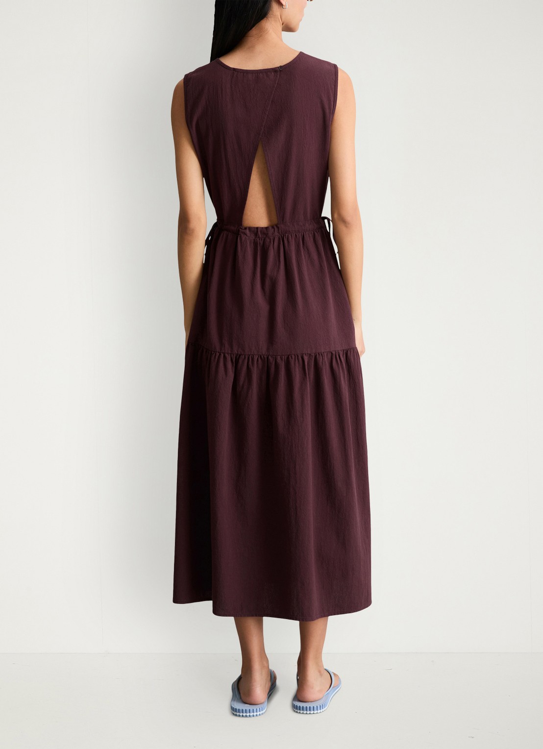 Marc O'Polo Denim Midi jurk met rugdecolleté - achterkant 5 burnt aubergine-6929 / paars
