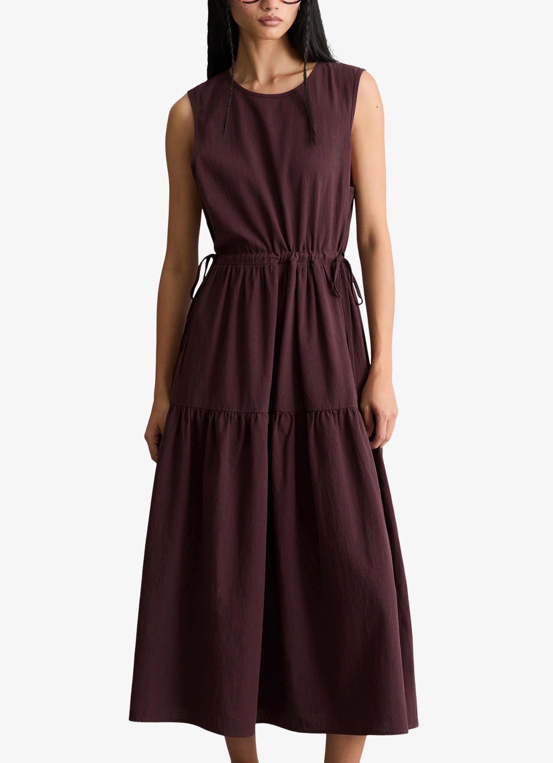 Marc O'Polo Denim Midi jurk met rugdecolleté - detail 3 burnt aubergine-6929 / paars
