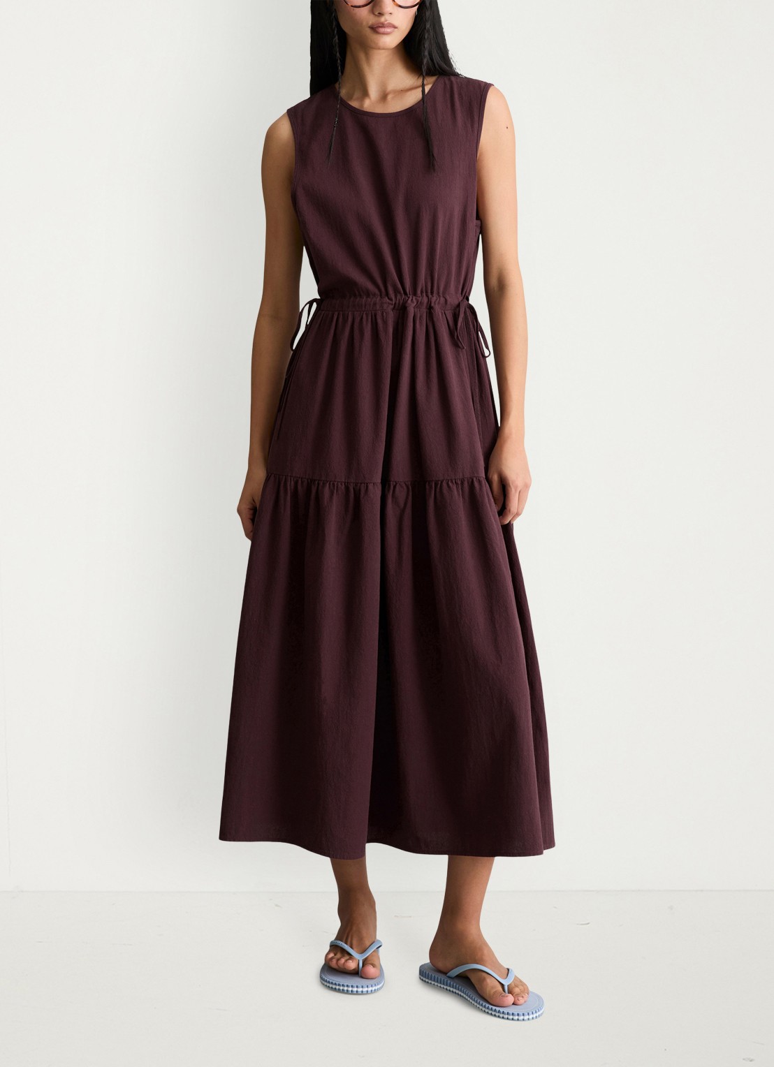 Marc O'Polo Denim Midi jurk met rugdecolleté - voorkant 2 burnt aubergine-6929 / paars