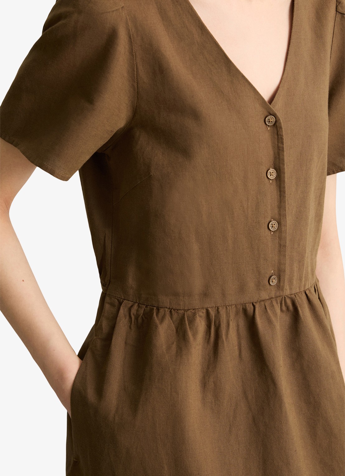 Marc O'Polo Denim Midi jurk met steekzakken - detail 2 umbra brown-1624 / bruin