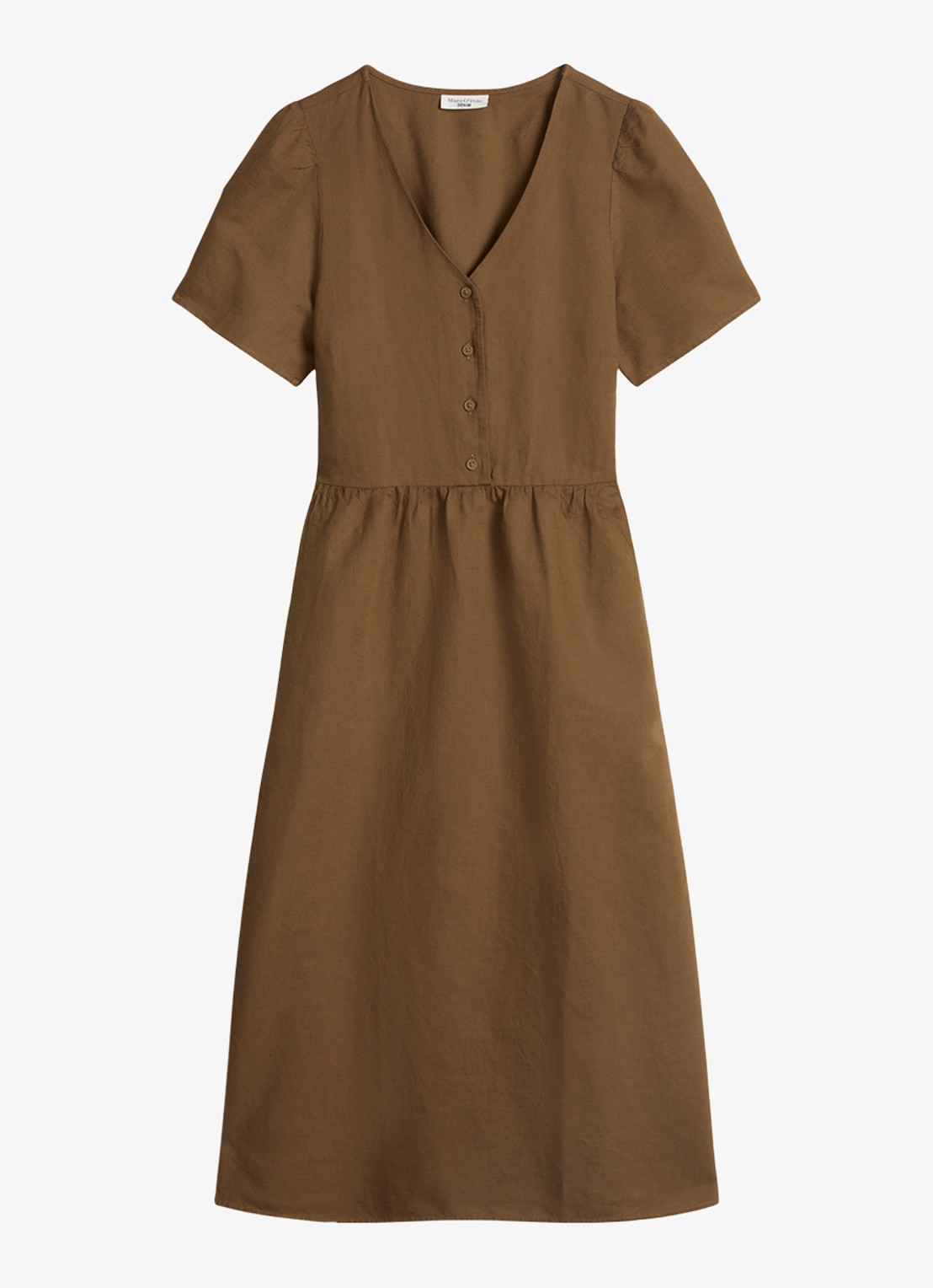 Marc O'Polo Denim Midi jurk met steekzakken - voorkant 3 umbra brown-1624 / bruin