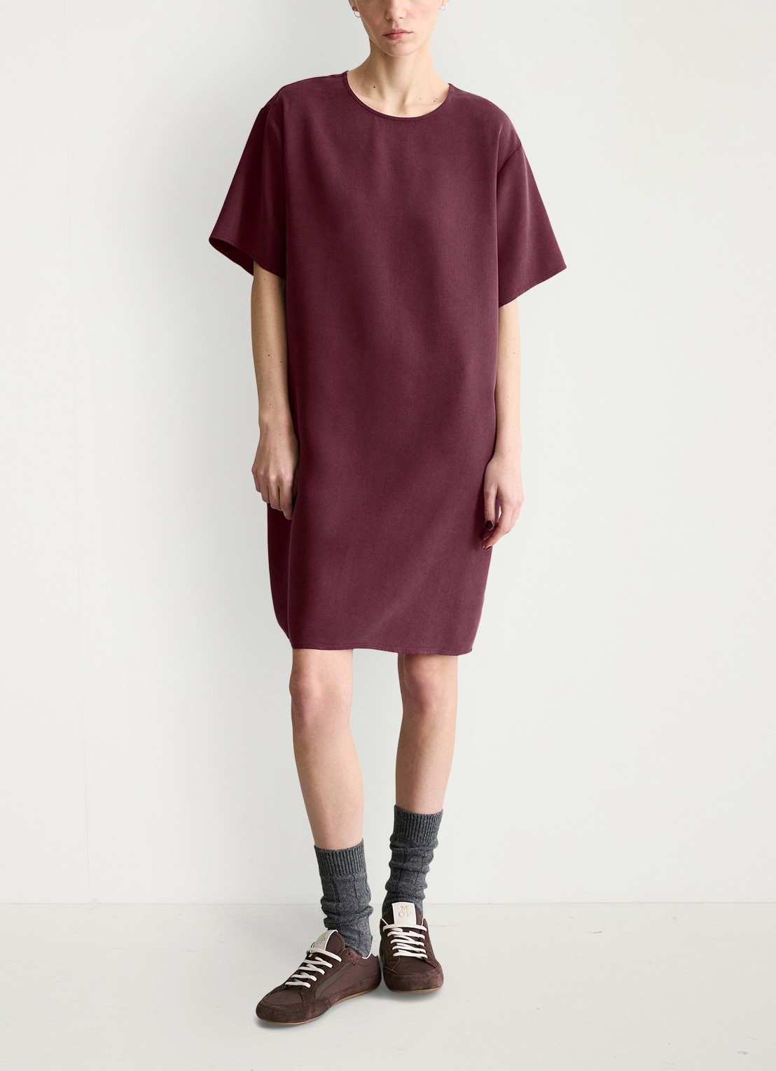 Marc O'Polo Denim Mini jurk met ronde hals - voorkant 4 merlot red/6932