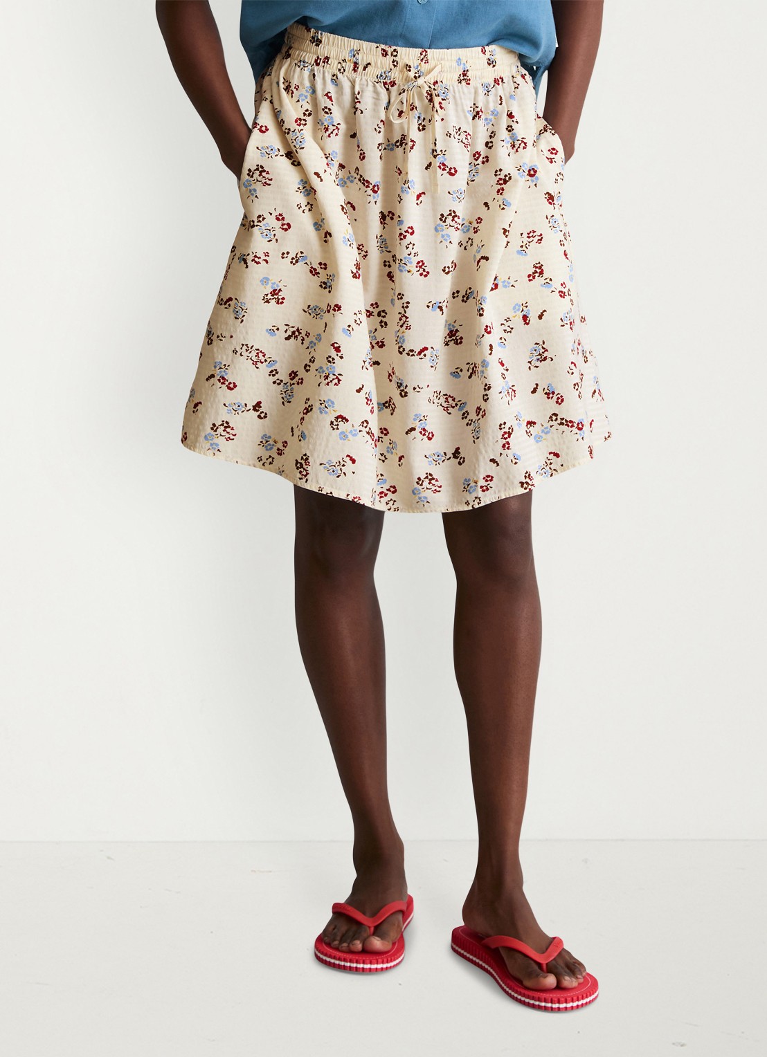 Marc O'Polo Denim Mini rok met print en elastische band - detail offwhite_multi_01-1257 / wit