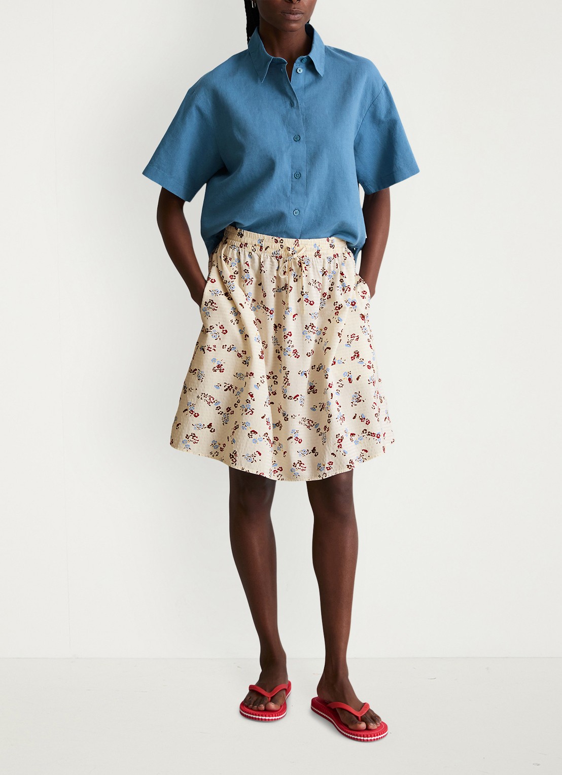 Marc O'Polo Denim Mini rok met print en elastische band - voorkant 5 offwhite_multi_01-1257 / wit