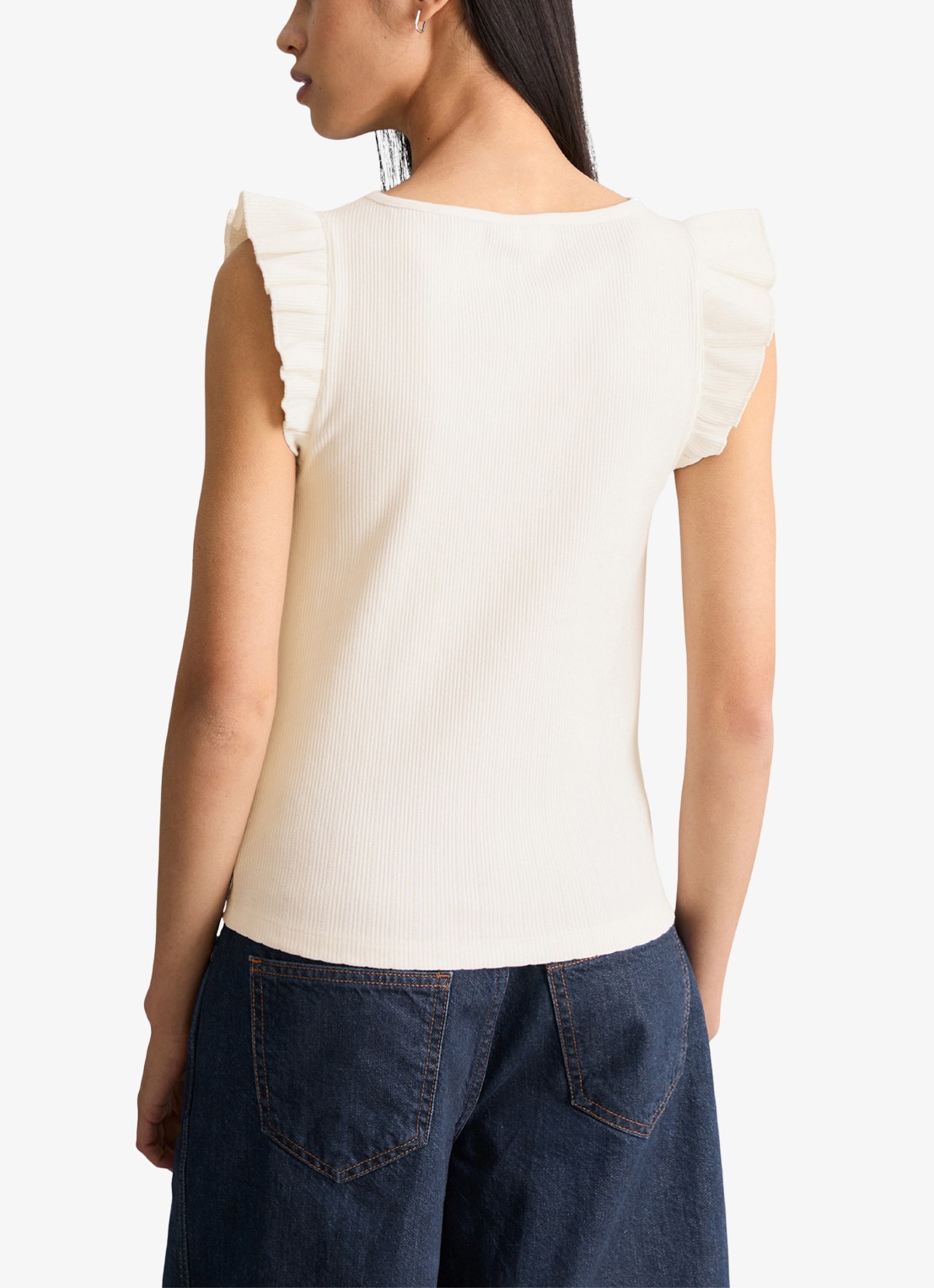 Marc O'Polo Denim Mouwloze top met ribstructuur - achterkant 3 silky white-1183 / wit