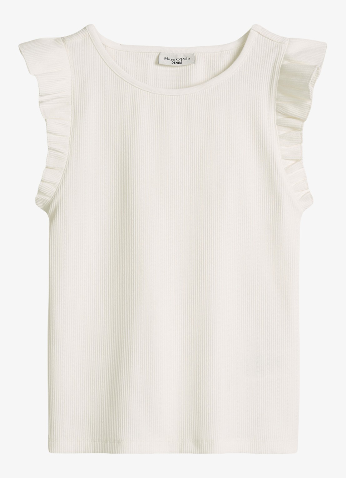 Marc O'Polo Denim Mouwloze top met ribstructuur - voorkant 4 silky white-1183 / wit