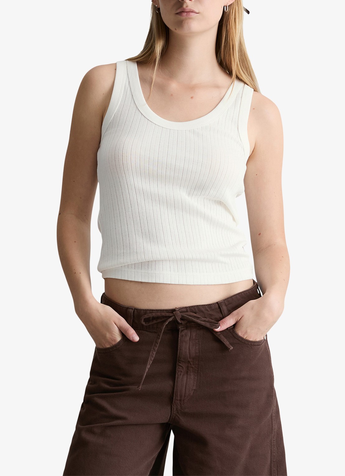 Marc O'Polo Denim Pointelle tank top van katoen - detail 4 silky white-1183 / wit