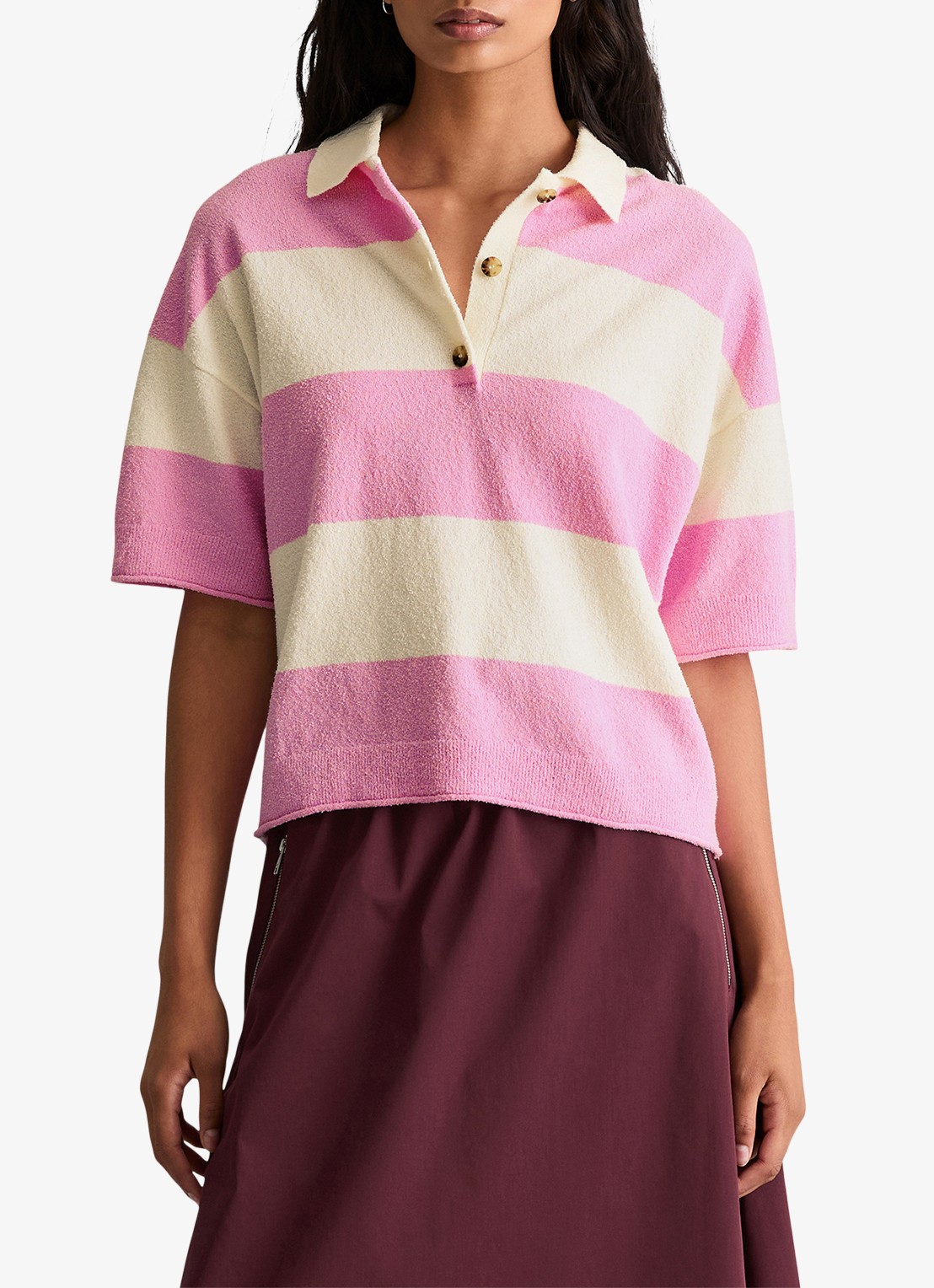 Marc O'Polo Denim Polo met streepprint - detail light pink/8375