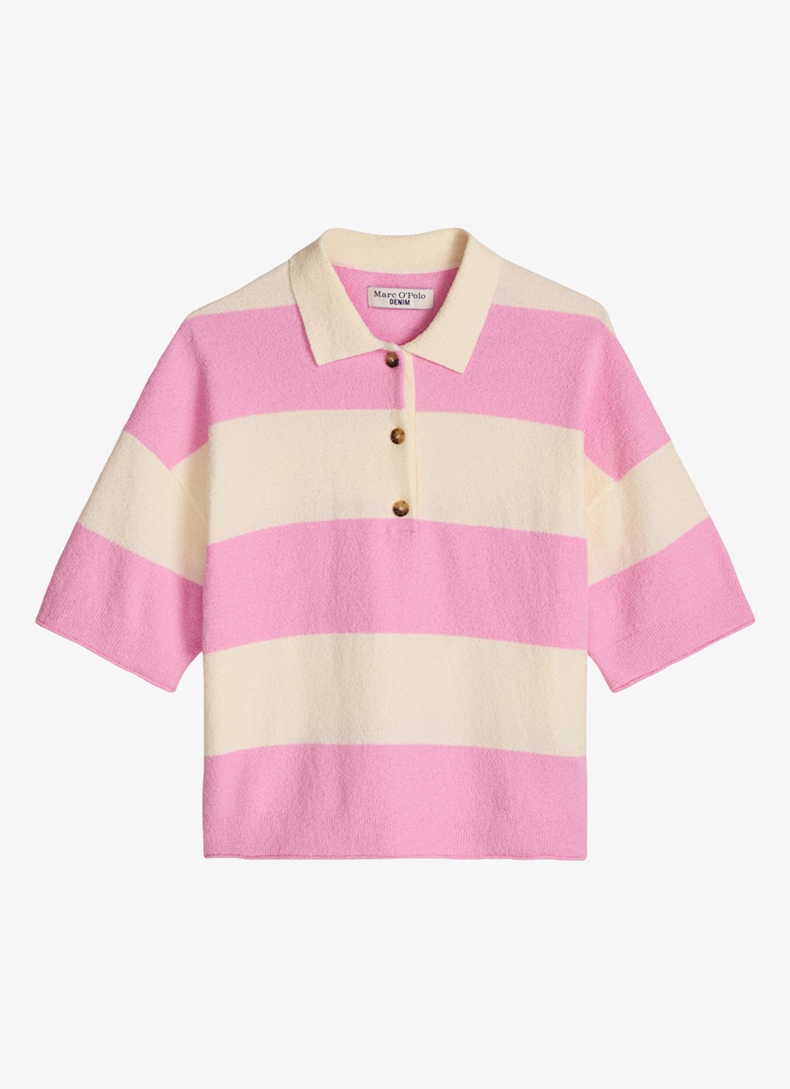 Marc O'Polo Denim Polo met streepprint - voorkant 3 light pink/8375