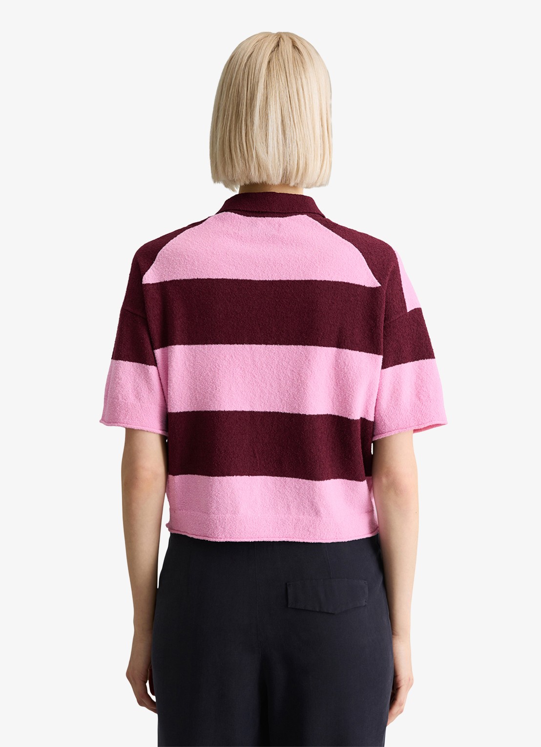 Marc O'Polo Denim Polo met streepprint - achterkant 5 dark pink/7697