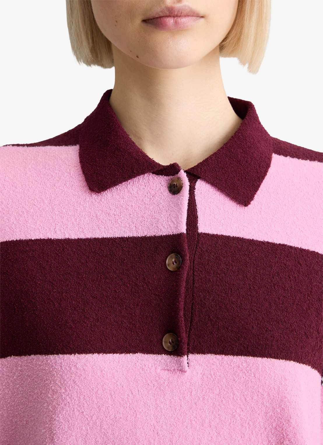 Marc O'Polo Denim Polo met streepprint - detail 4 dark pink/7697