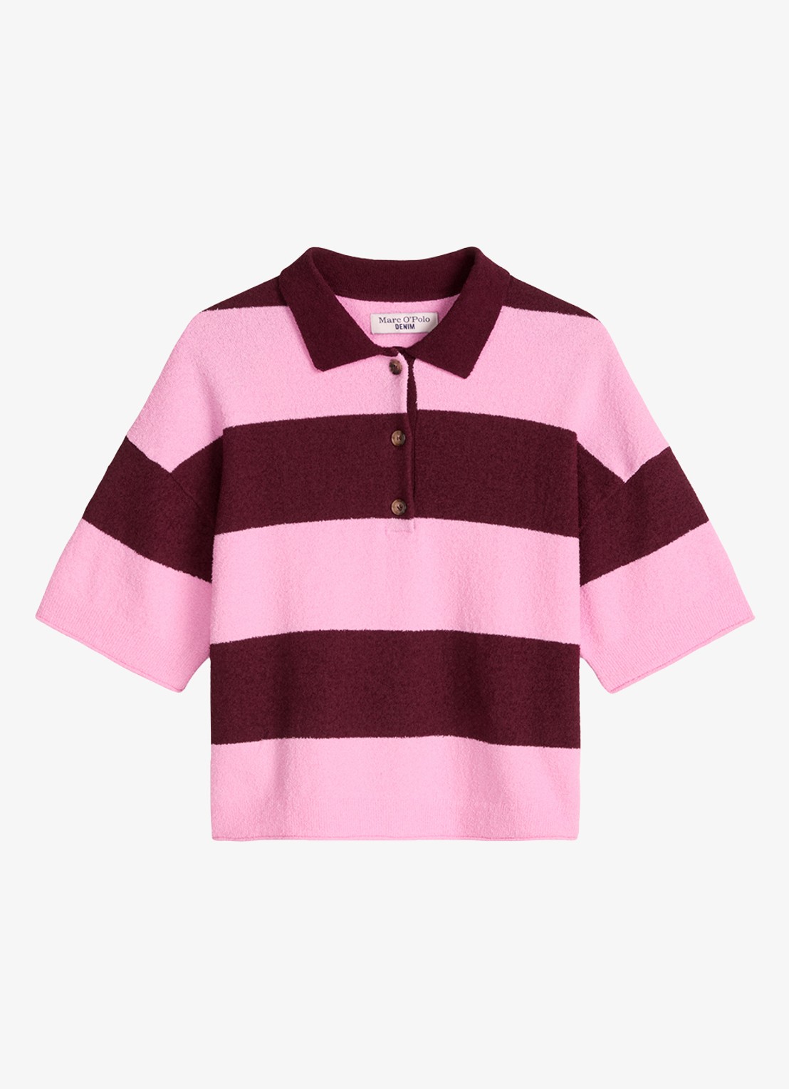 Marc O'Polo Denim Polo met streepprint - voorkant dark pink/7697