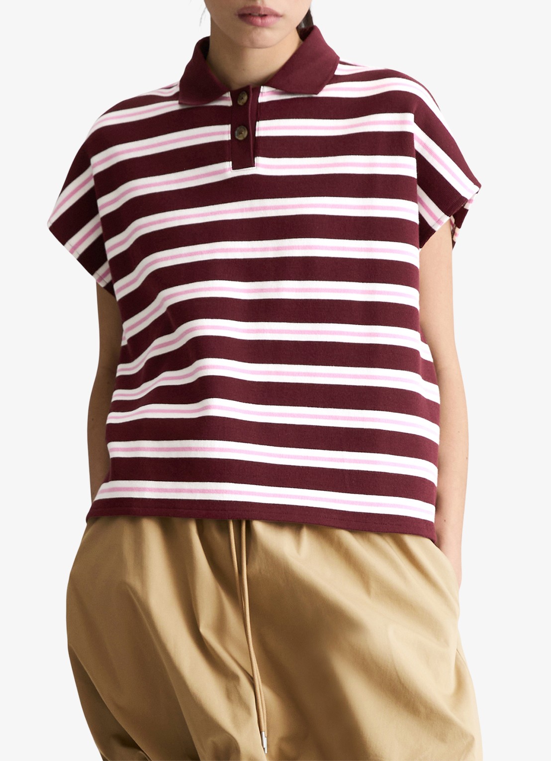 Marc O'Polo Denim Polo met streepprint - detail 2 dark red/7026
