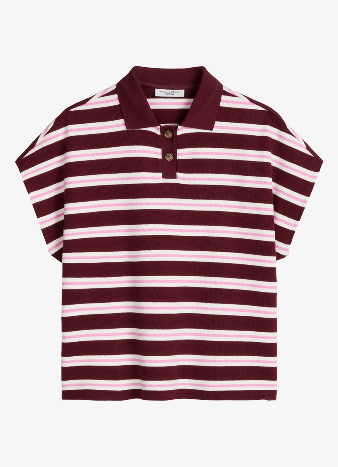 Marc O'Polo Denim Polo met streepprint - voorkant 4 dark red/7026