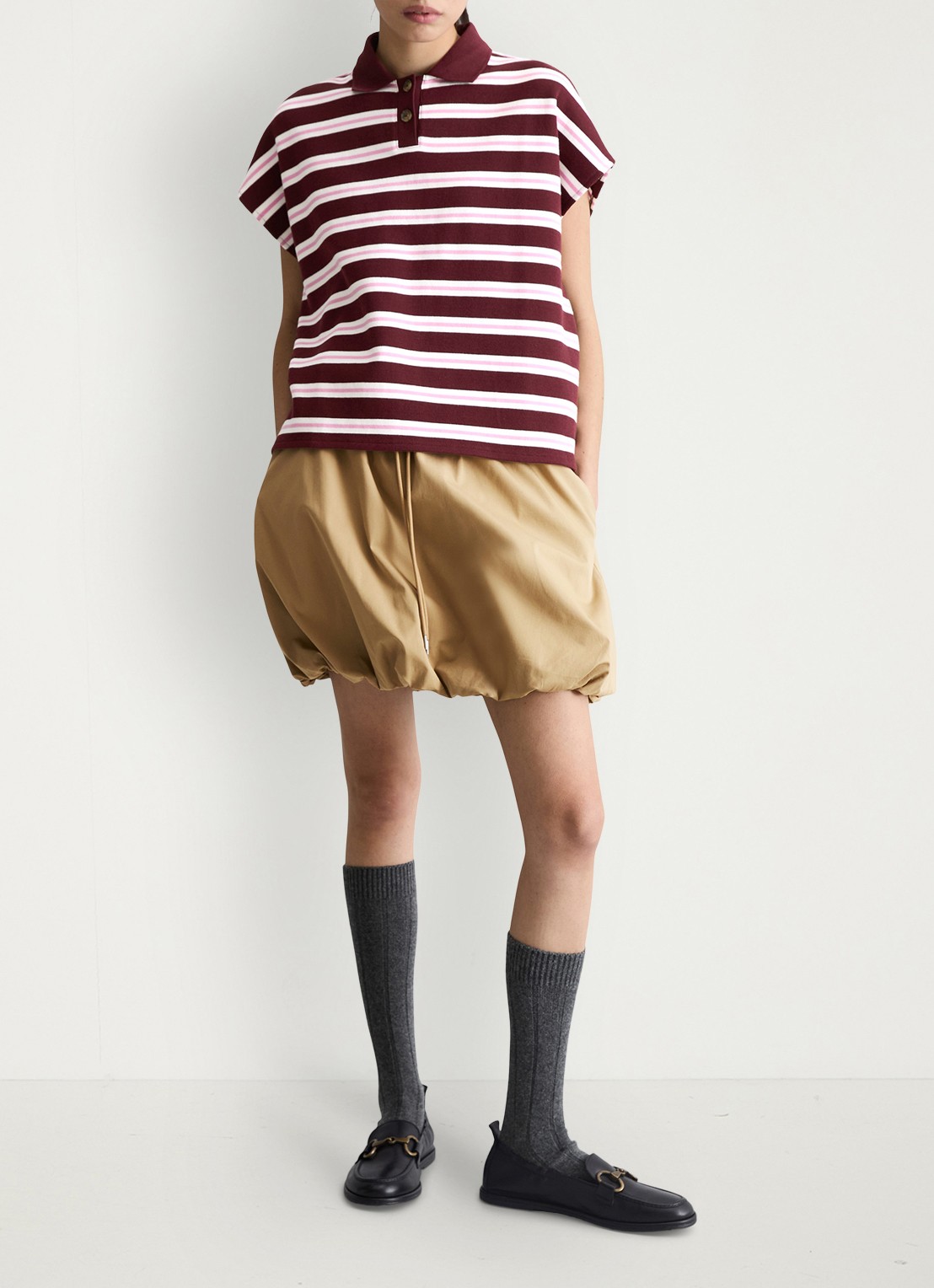 Marc O'Polo Denim Polo met streepprint - voorkant 5 dark red/7026