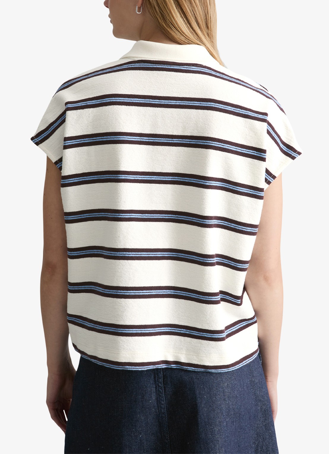 Marc O'Polo Denim  Polo met streepprint - achterkant offwhite multi 01-1257 / wit