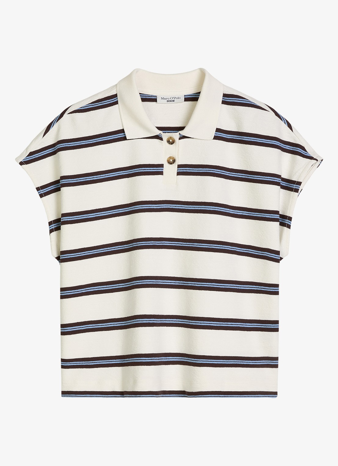 Marc O'Polo Denim  Polo met streepprint - voorkant 4 offwhite multi 01-1257 / wit