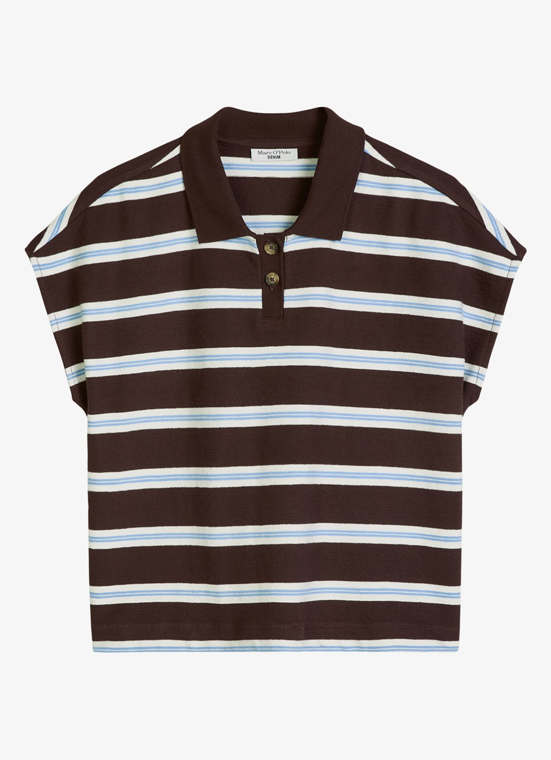 Marc O'Polo Denim  Polo met streepprint - voorkant dark brown multi 01-1543 / bruin