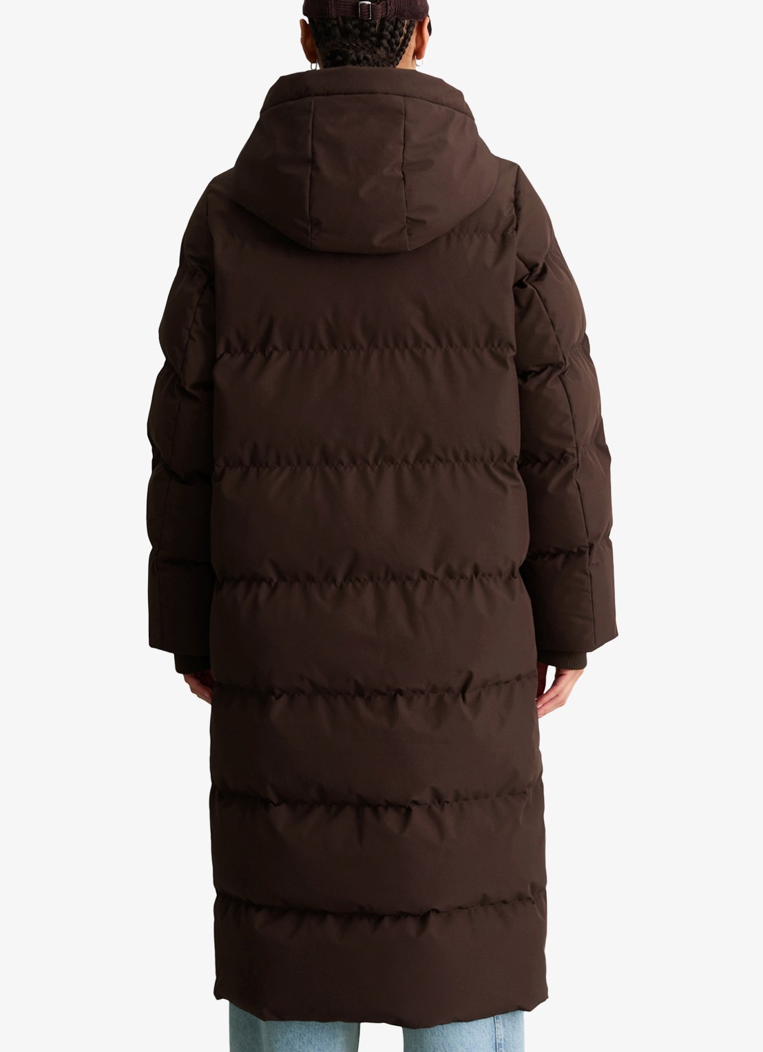 Marc O'Polo Denim Puffer jas met capuchon - achterkant 3 donkerbruin