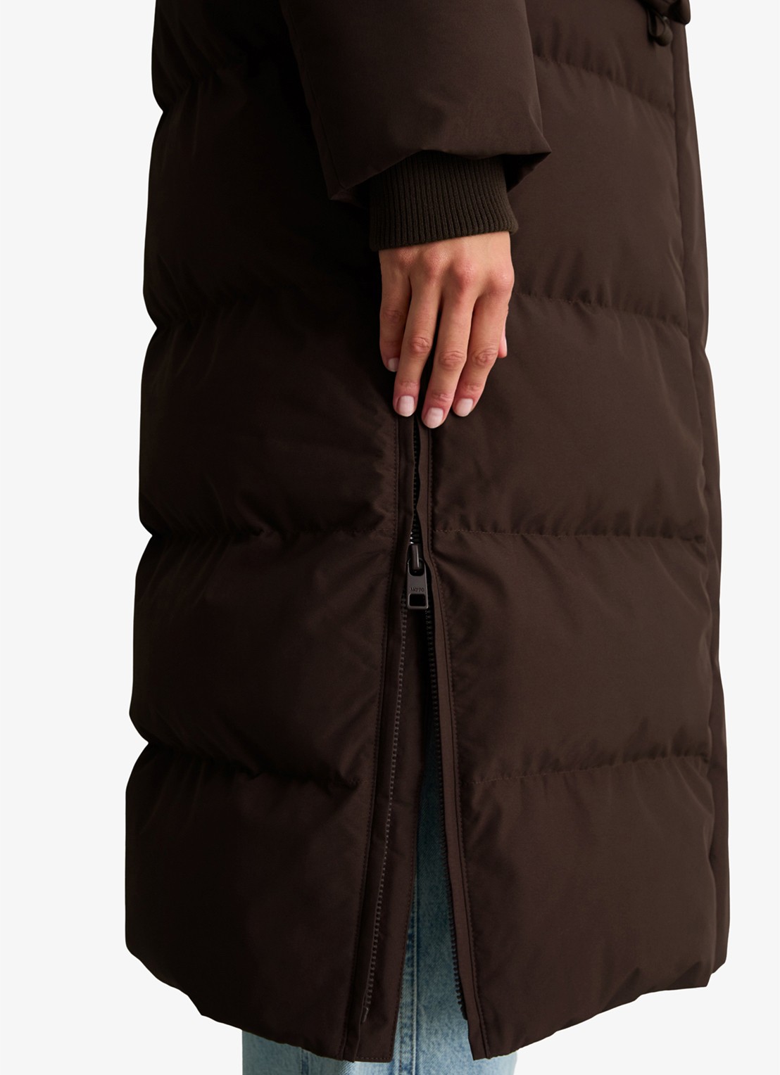 Marc O'Polo Denim Puffer jas met capuchon - detail 2 donkerbruin