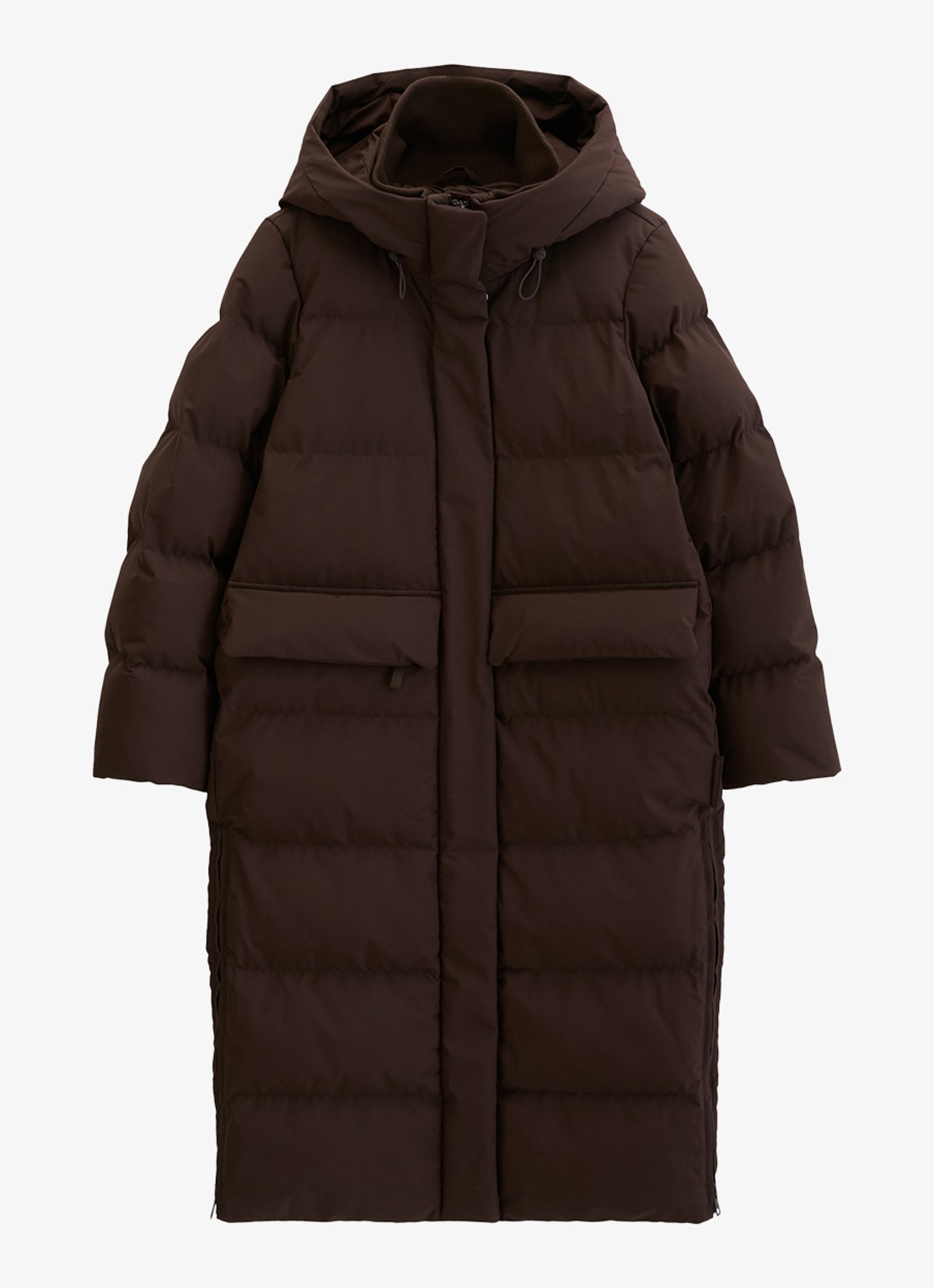 Marc O'Polo Denim Puffer jas met capuchon - voorkant 4 donkerbruin