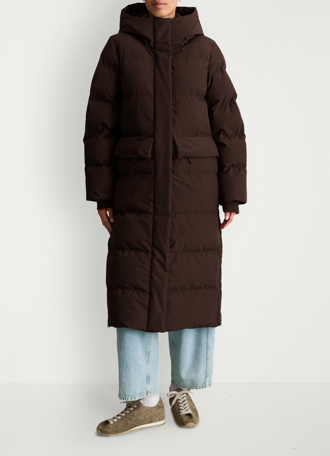 Marc O'Polo Denim Puffer jas met capuchon - voorkant 5 donkerbruin