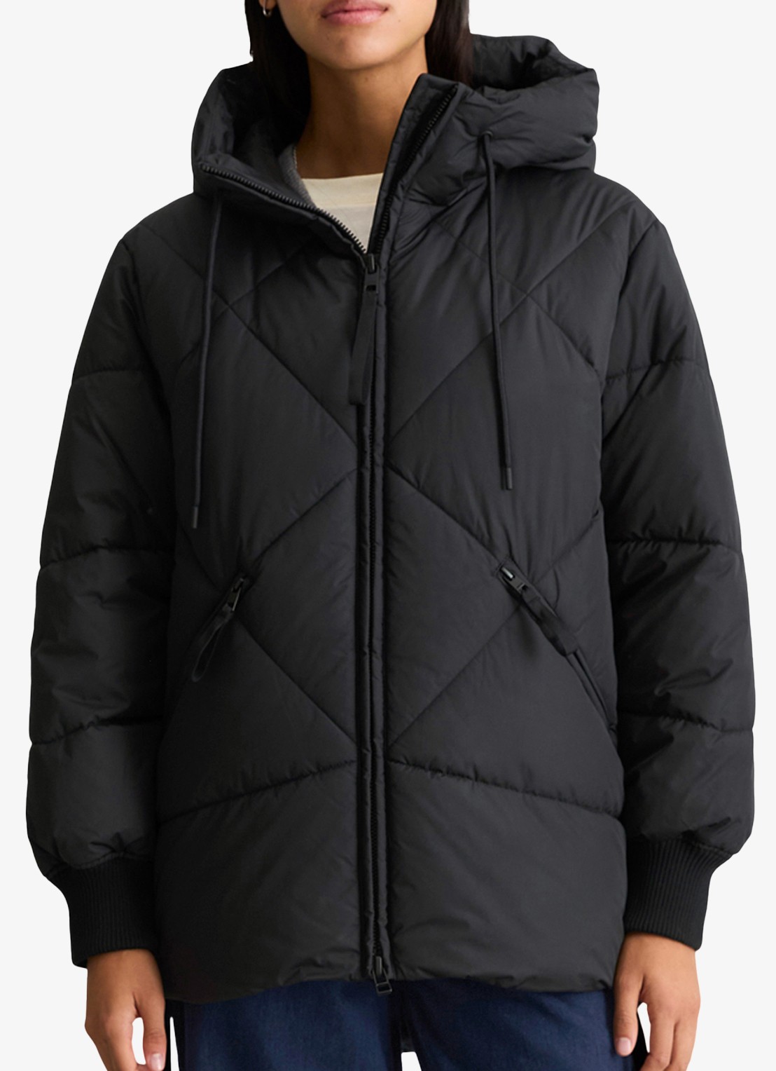 Marc O'Polo Denim Puffer jas met capuchon - detail zwart
