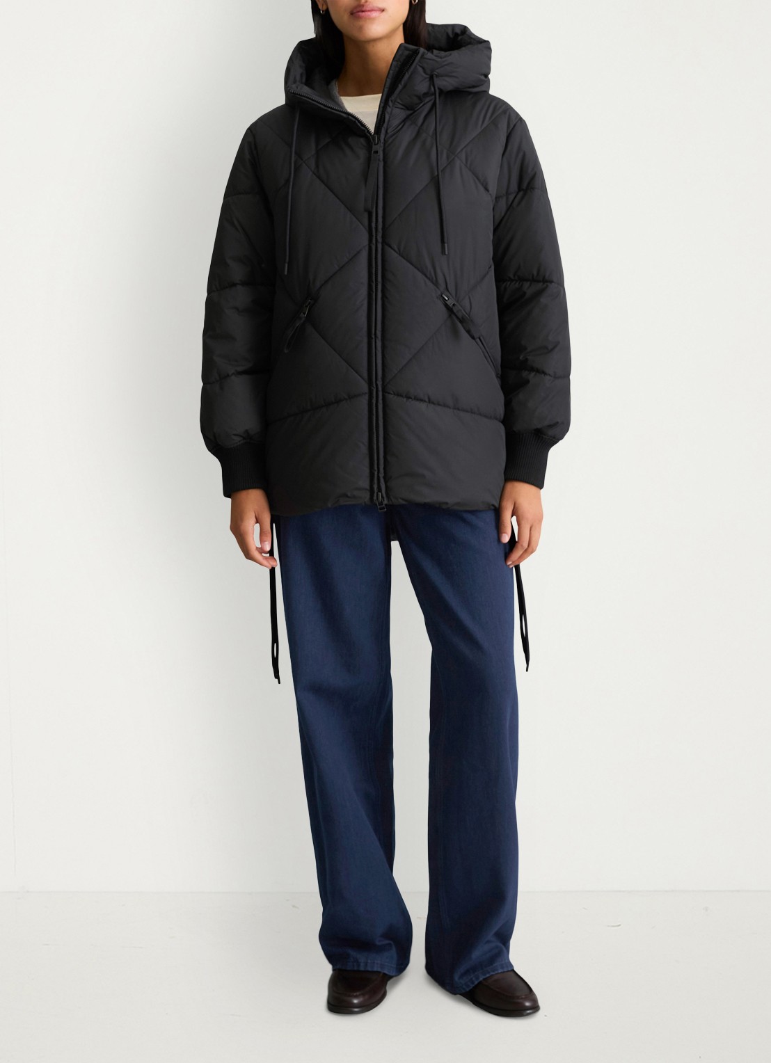 Marc O'Polo Denim Puffer jas met capuchon - voorkant 5 zwart