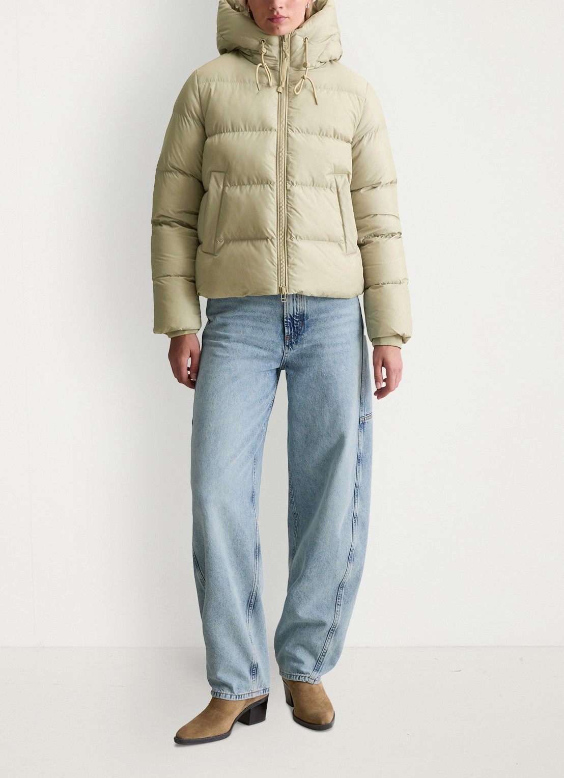 Marc O'Polo Denim Puffer jas met steekzakken - voorkant 3 artichoke / creme