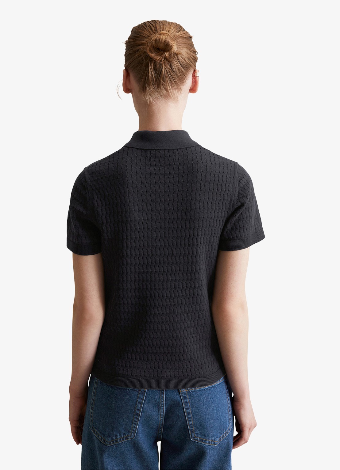 Marc O'Polo Denim Pullover van  katoen met structuur - achterkant 3 donkerblauw