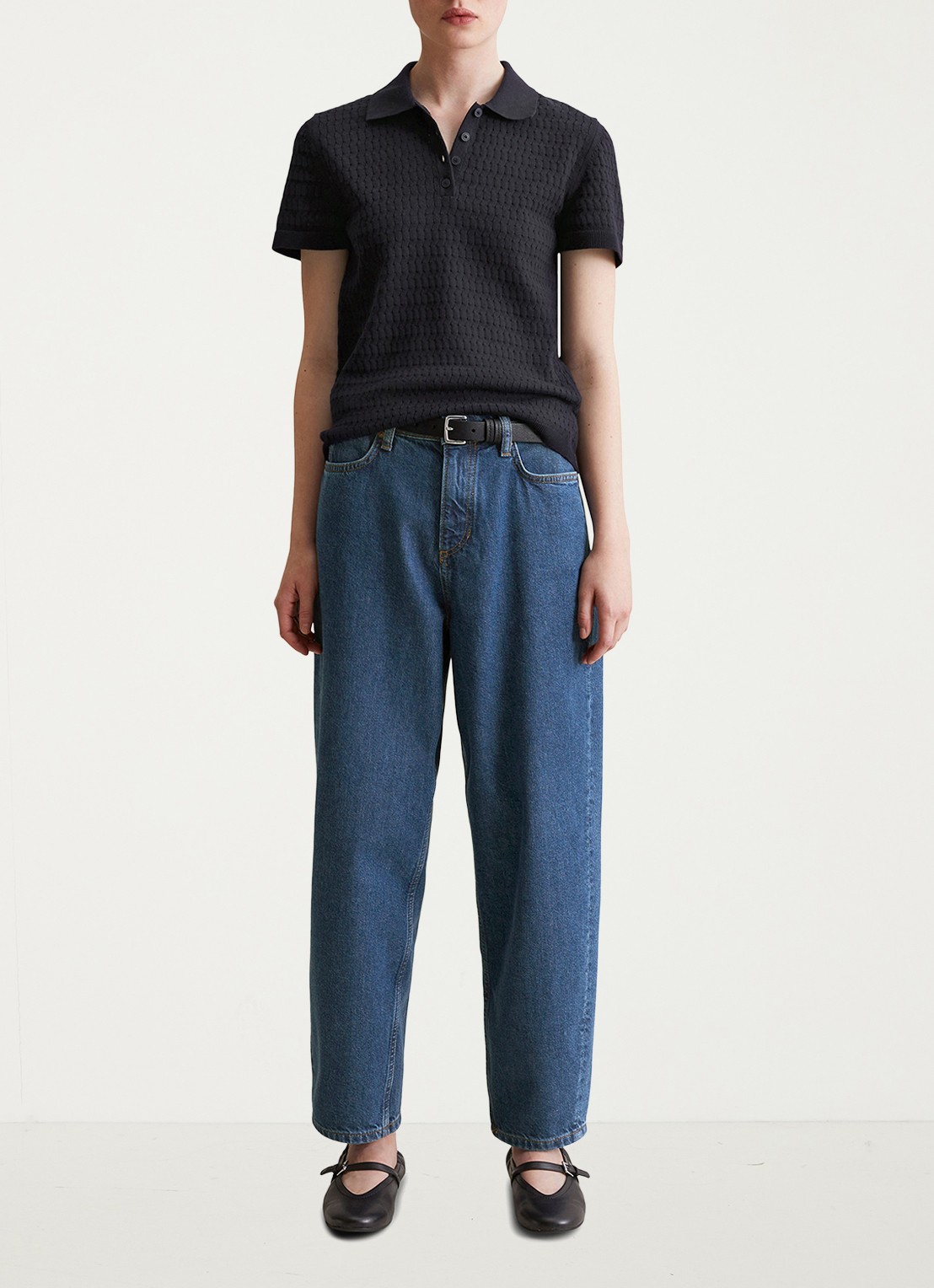 Marc O'Polo Denim Pullover van  katoen met structuur - voorkant 2 donkerblauw