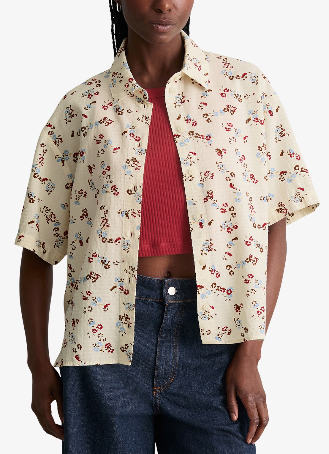 Marc O'Polo Denim Relaxed fit overshirt met bloemenprint - detail offwhite multi 01-1257 / wit