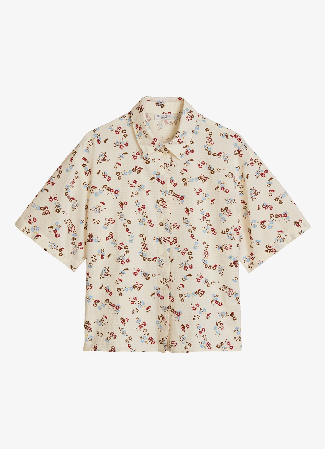Marc O'Polo Denim Relaxed fit overshirt met bloemenprint - voorkant 4 offwhite multi 01-1257 / wit