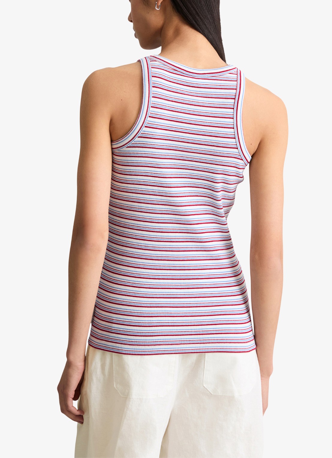 Marc O'Polo Denim Ribgebreide tanktop met streepprint - achterkant donkerrood