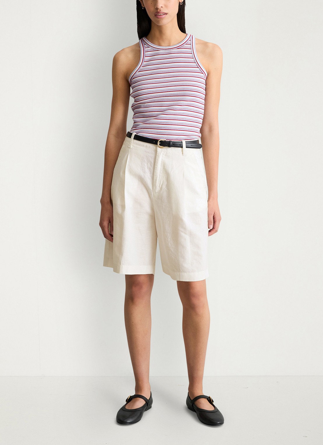 Marc O'Polo Denim Ribgebreide tanktop met streepprint - voorkant 3 donkerrood