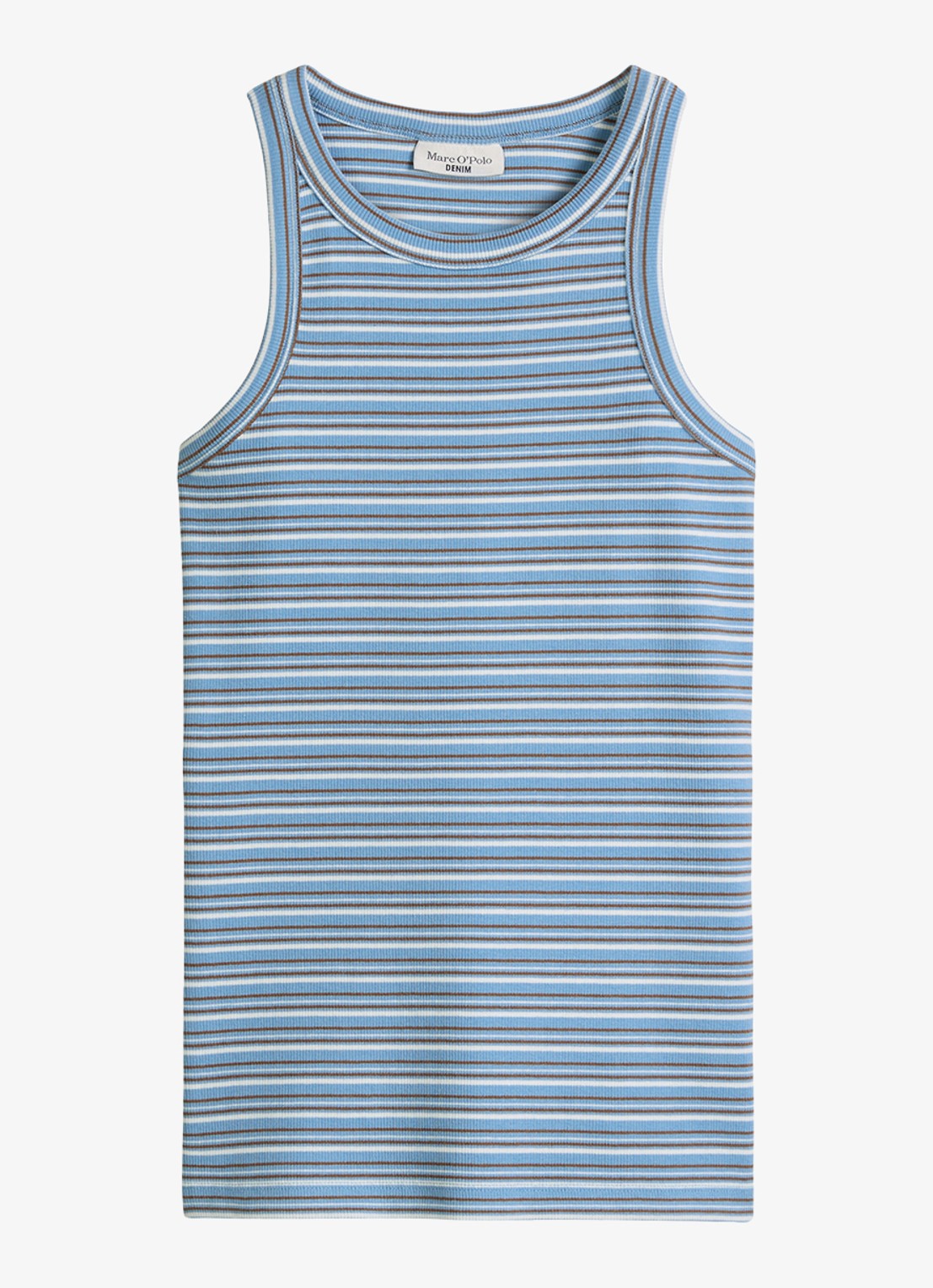 Marc O'Polo Denim Ribgebreide tanktop met streepprint - voorkant 3 light bluemulti01-5699 / lichtblauw