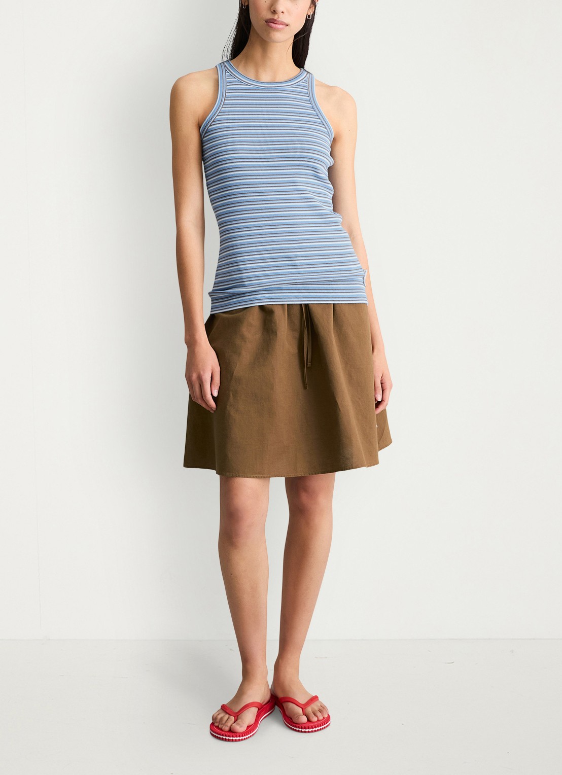 Marc O'Polo Denim Ribgebreide tanktop met streepprint - voorkant 4 light bluemulti01-5699 / lichtblauw