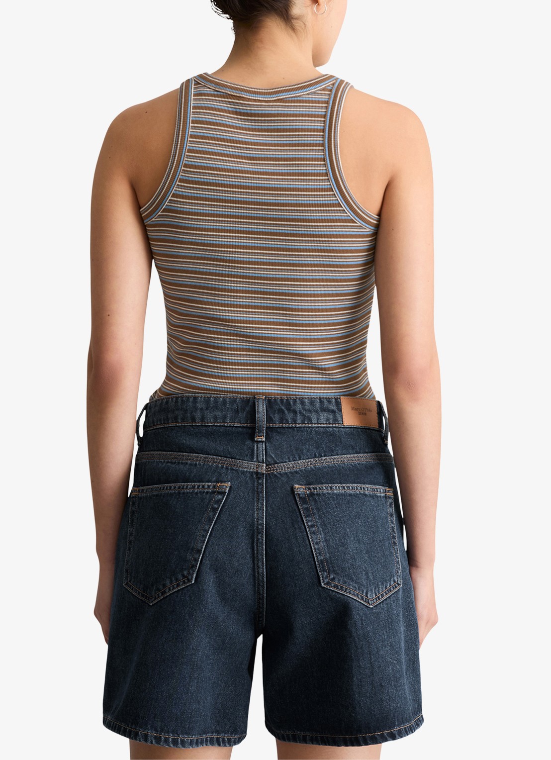 Marc O'Polo Denim Ribgebreide tanktop met streepprint - achterkant 4 medium brownmulti02-1838 / bruin