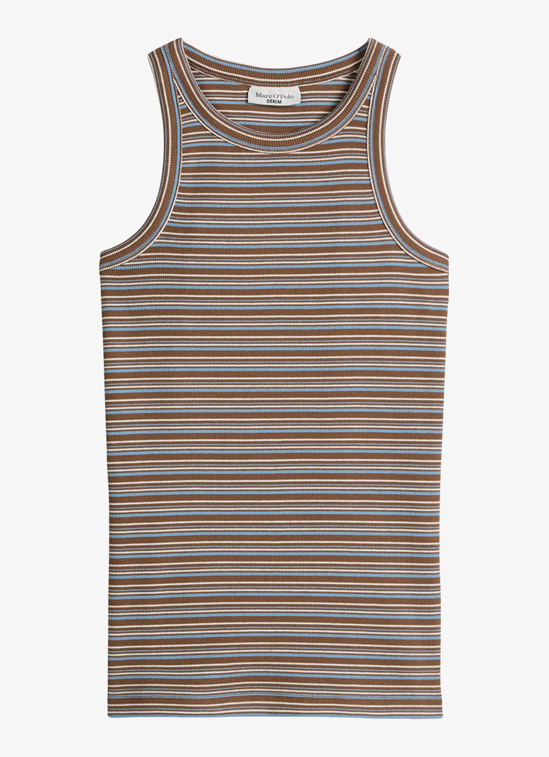 Marc O'Polo Denim Ribgebreide tanktop met streepprint - voorkant 2 medium brownmulti02-1838 / bruin