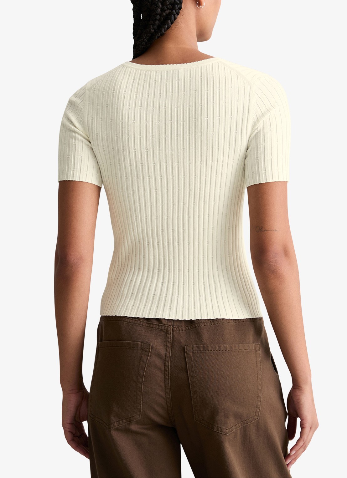 Marc O'Polo Denim Ribgebreide trui met knopen - achterkant 4 creme