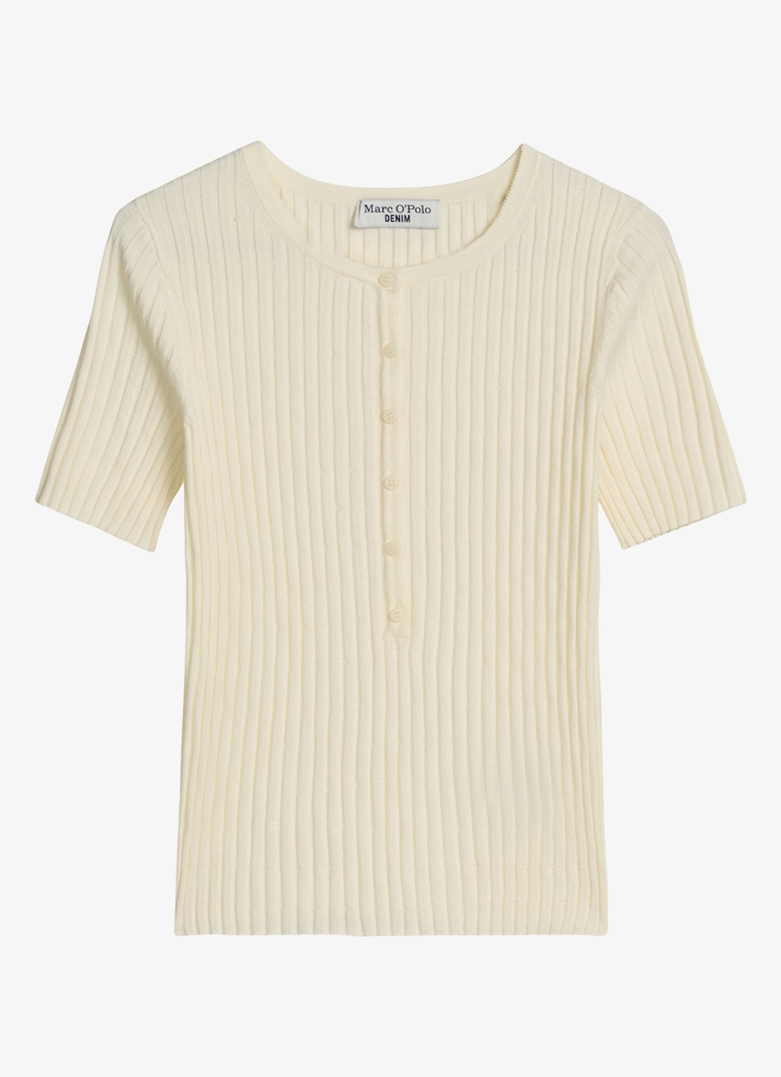 Marc O'Polo Denim Ribgebreide trui met knopen - voorkant 2 creme