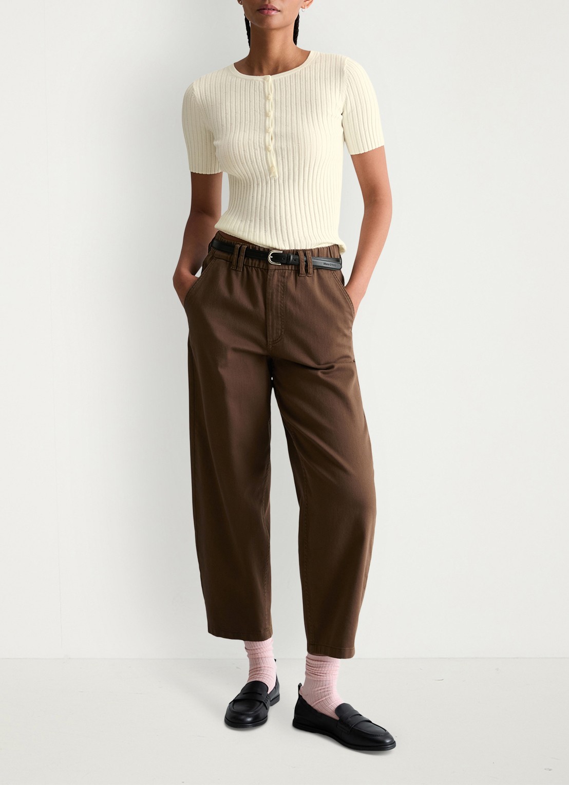 Marc O'Polo Denim Ribgebreide trui met knopen - voorkant 3 creme