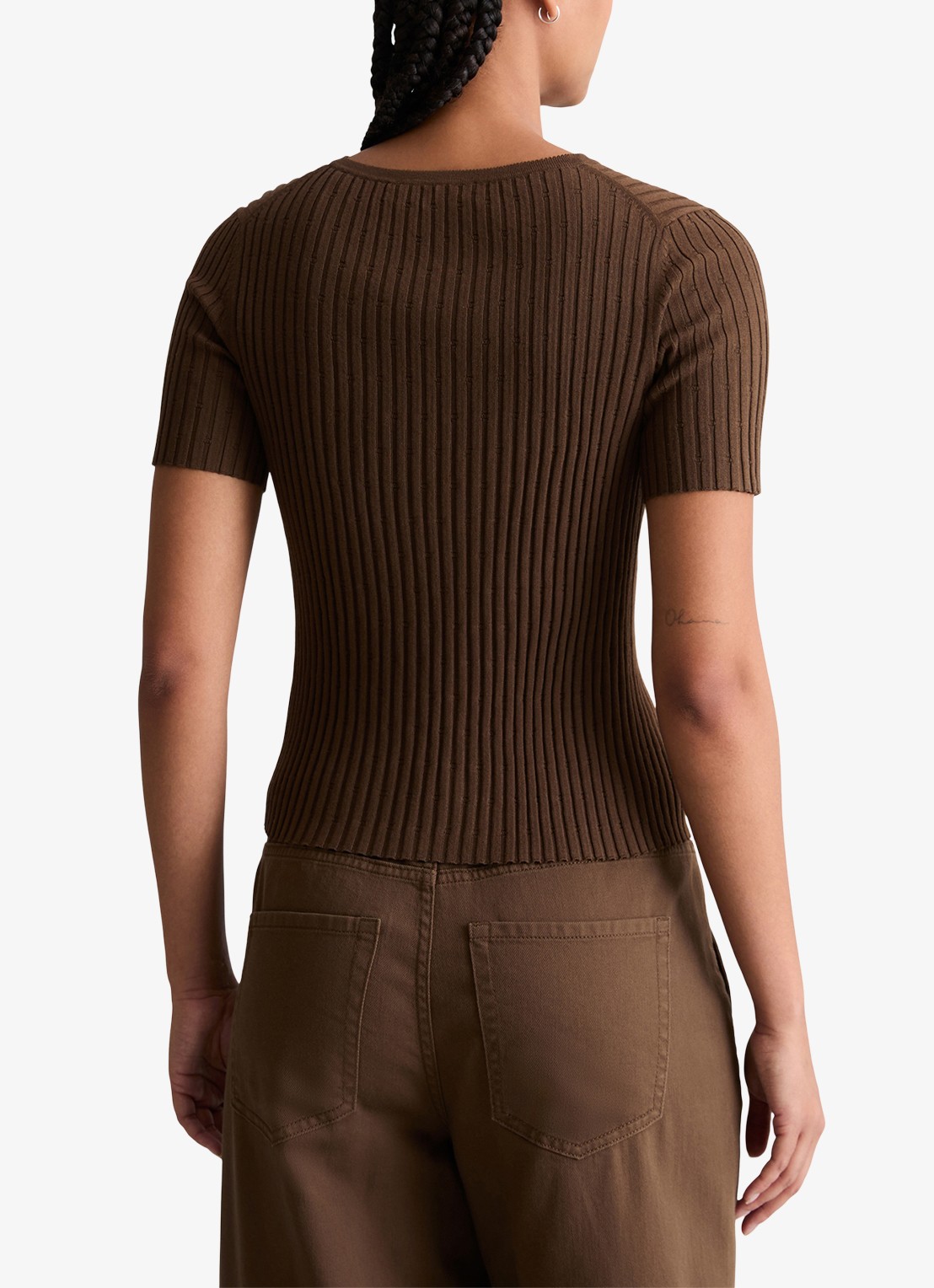 Marc O'Polo Denim Ribgebreide trui met knopen - achterkant 3 donkerbruin