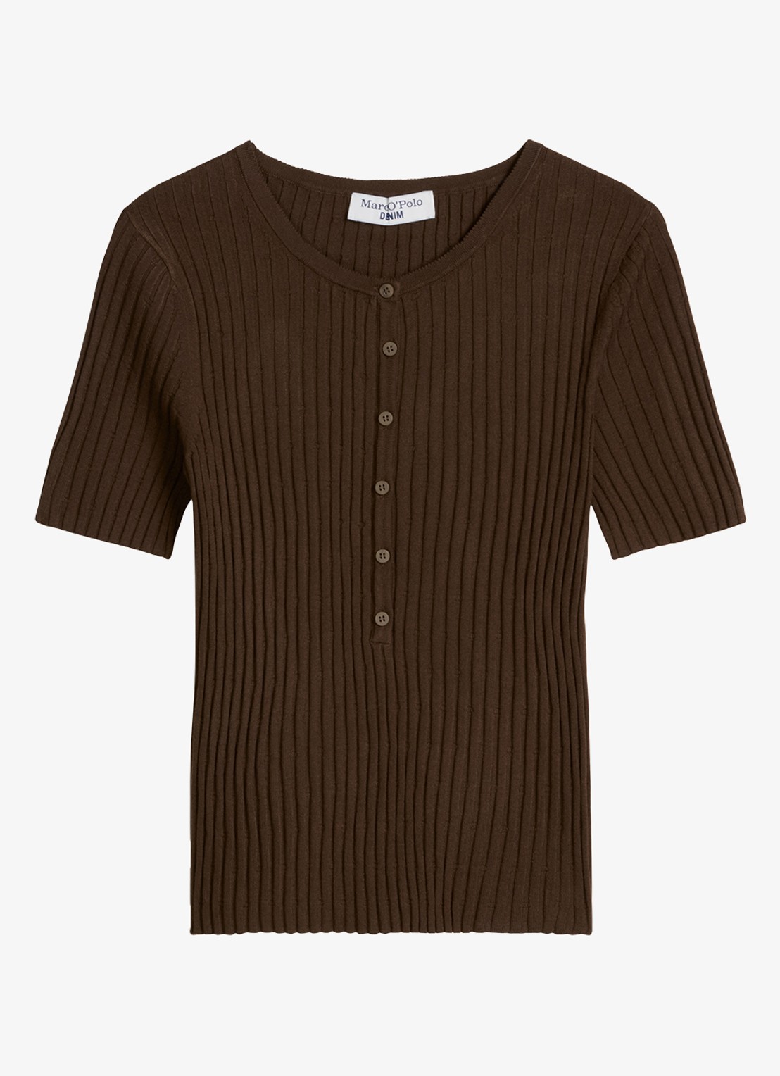 Marc O'Polo Denim Ribgebreide trui met knopen - voorkant 4 donkerbruin