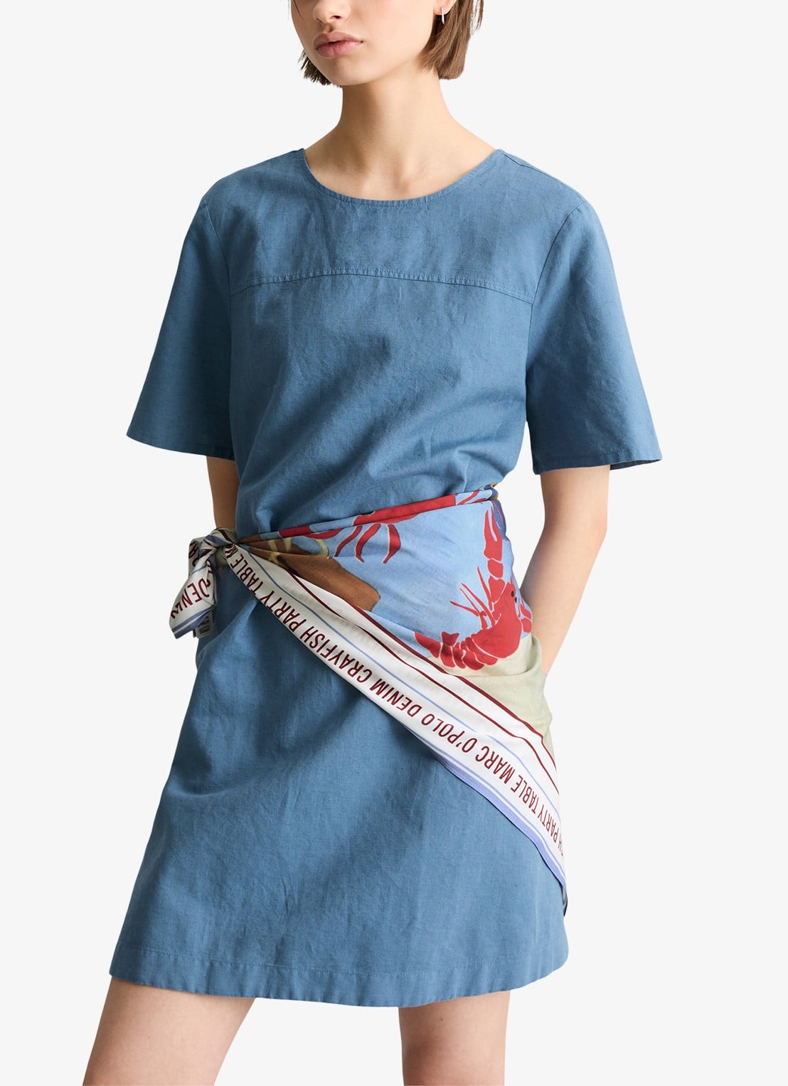 Marc O'Polo Denim Sjaal met print - voorkant 2 blauw