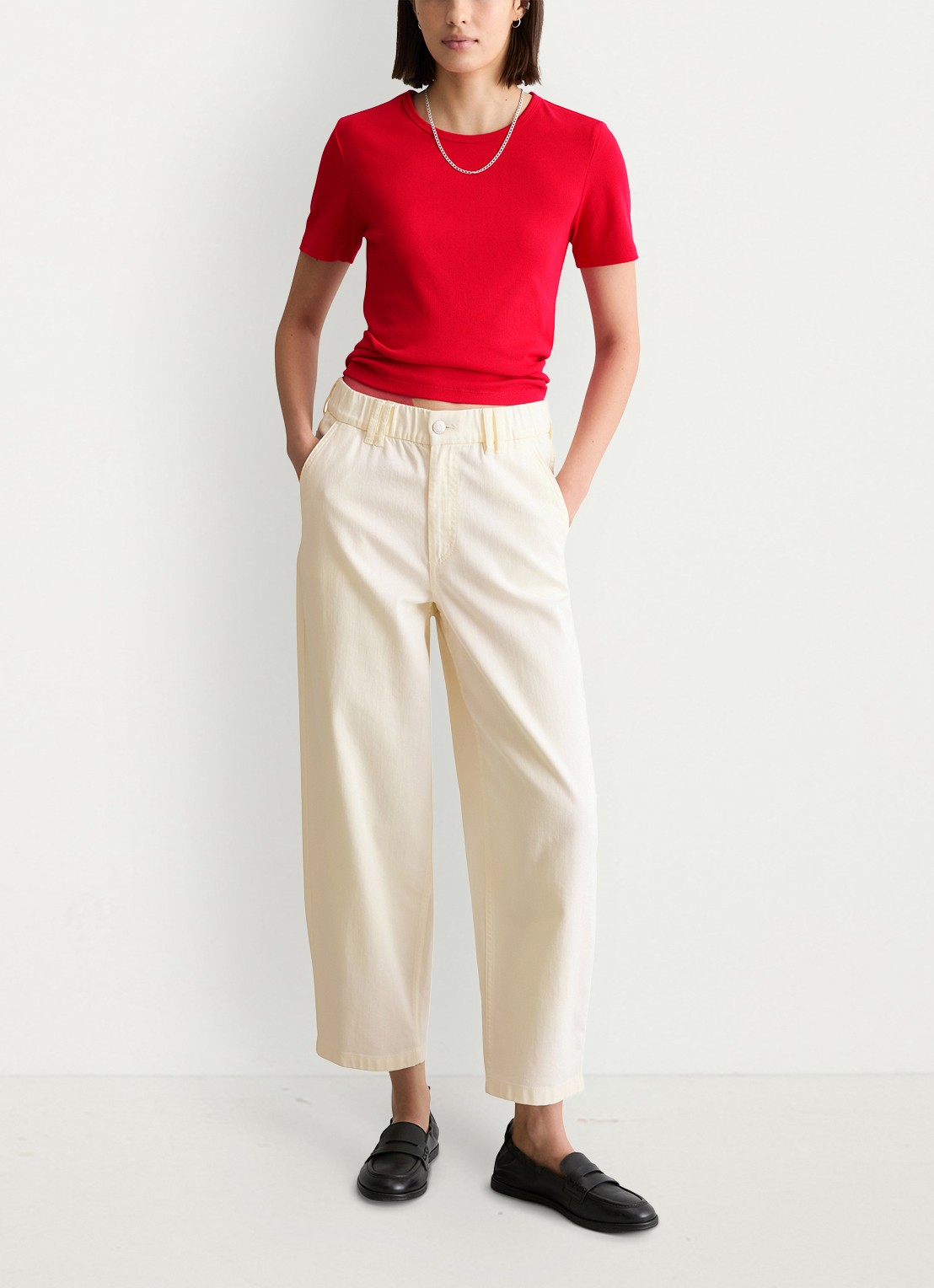 Marc O'Polo Denim Straight fit cropped jeans met gekleurde wassing - voorkant 5 beige