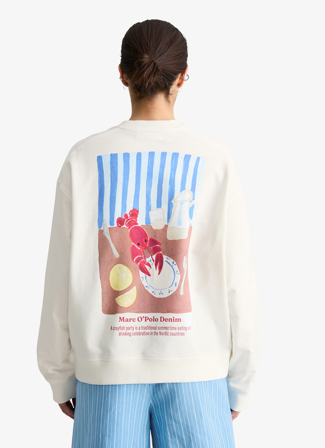 Marc O'Polo Denim Sweater met front- en backprint - achterkant 5 silky white-1183 / wit