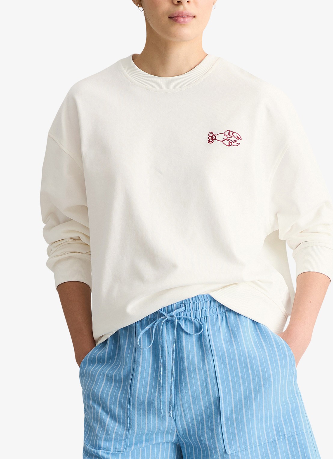 Marc O'Polo Denim Sweater met front- en backprint - detail 3 silky white-1183 / wit